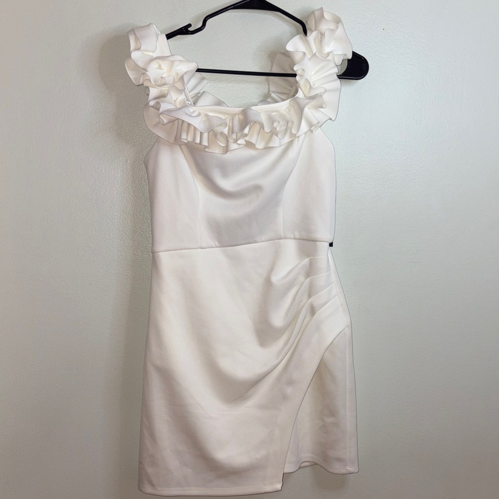 Women’s White Ruffle-Neck Dress